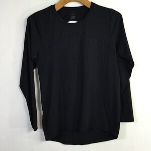 Varley Womens Open Back Top Crew-Neck Stretch Long Sleeve Black Size Medium